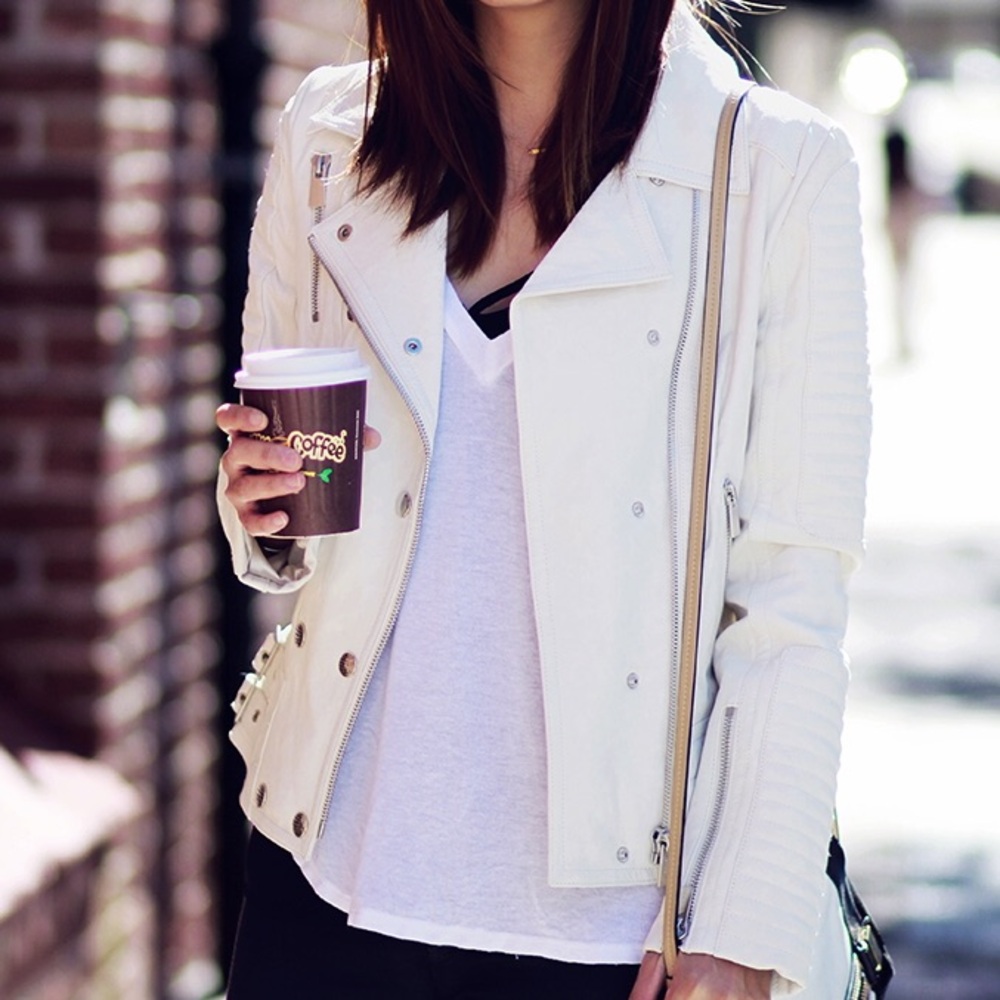 Anine Bing white Moto leather jacket